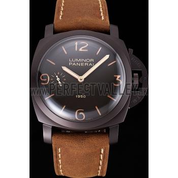 Swiss Panerai Luminor 1950 Dark Brown Dial And Case Brown Leather Strap