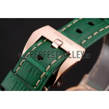 Replica Panerai Radiomir White Dial Diamond Bezel Rose Gold Case Green Leather Strap 1453803