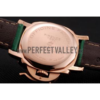 Replica Panerai Radiomir White Dial Diamond Bezel Rose Gold Case Green Leather Strap 1453803