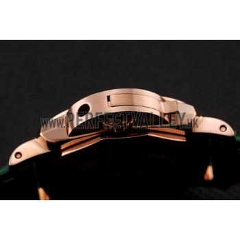 Replica Panerai Radiomir White Dial Diamond Bezel Rose Gold Case Green Leather Strap 1453803