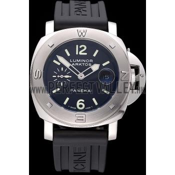 Panerai Luminor Brushed Stainless Steel Case Black Dial Black Rubber Strap 98165 Replica