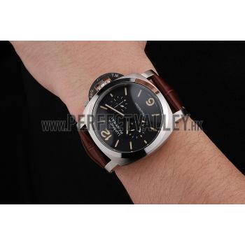 Panerai Luminor 1950 Tourbillon GMT Black Dial Stainless Steel Case Brown Leather Strap