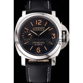 Panerai Luminor Marina 8 Days Black Dial Stainless Steel Case Black Leather Strap