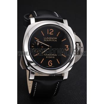 Panerai Luminor Marina 8 Days Black Dial Stainless Steel Case Black Leather Strap