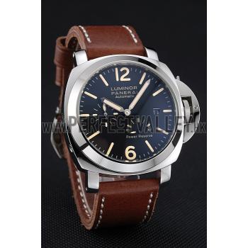 Replica Panerai Luminor Automatic Power Reserve Black Dial Stainless Steel Case Brown Leather Strap