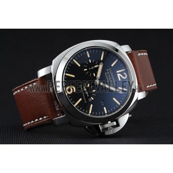 Replica Panerai Luminor Automatic Power Reserve Black Dial Stainless Steel Case Brown Leather Strap