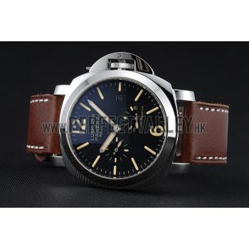 Replica Panerai Luminor Automatic Power Reserve Black Dial Stainless Steel Case Brown Leather Strap