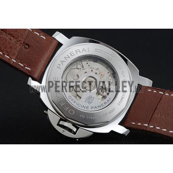 Replica Panerai Luminor Automatic Power Reserve Black Dial Stainless Steel Case Brown Leather Strap