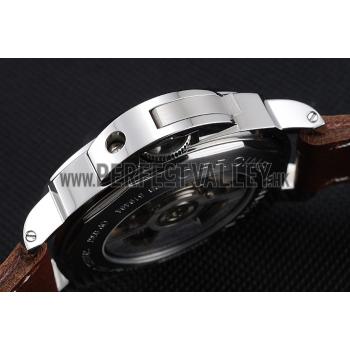 Replica Panerai Luminor Automatic Power Reserve Black Dial Stainless Steel Case Brown Leather Strap