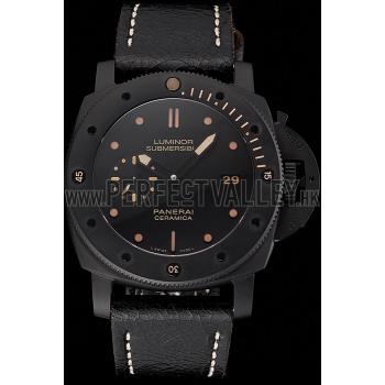 Swiss Panerai Luminor Submersible 3 Days Black Dial Black Case Black Leather Strap Replica