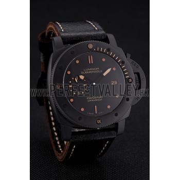 Swiss Panerai Luminor Submersible 3 Days Black Dial Black Case Black Leather Strap Replica