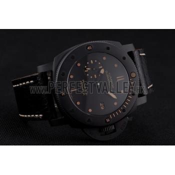 Swiss Panerai Luminor Submersible 3 Days Black Dial Black Case Black Leather Strap Replica