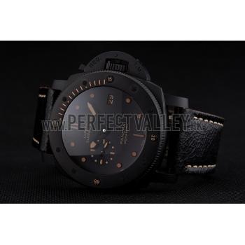 Swiss Panerai Luminor Submersible 3 Days Black Dial Black Case Black Leather Strap Replica