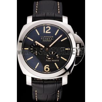 Cheap Panerai Luminor Automatic Power Reserve Black Embossed Dial Stainless Steel Case Black Leather Strap