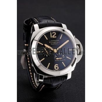 Cheap Panerai Luminor Automatic Power Reserve Black Embossed Dial Stainless Steel Case Black Leather Strap