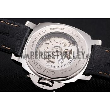 Cheap Panerai Luminor Automatic Power Reserve Black Embossed Dial Stainless Steel Case Black Leather Strap