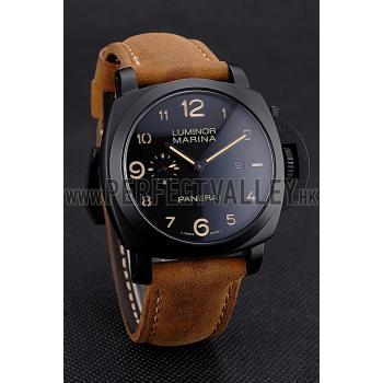 Replica Panerai Luminor Marina 1950 Black Dial Matte Black Steel Case Brown Suede Leather Strap