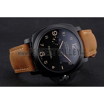 Replica Panerai Luminor Marina 1950 Black Dial Matte Black Steel Case Brown Suede Leather Strap