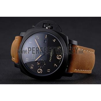 Replica Panerai Luminor Marina 1950 Black Dial Matte Black Steel Case Brown Suede Leather Strap