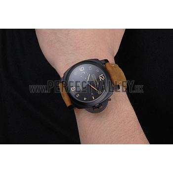 Replica Panerai Luminor Marina 1950 Black Dial Matte Black Steel Case Brown Suede Leather Strap