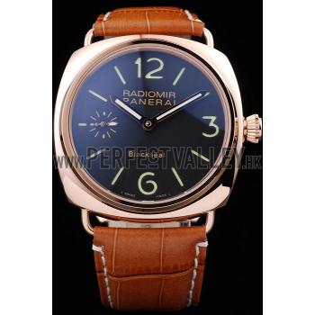 Panerai Radiomir Rose Gold Case Black Dial Brown Leather Strap 98137 Replica