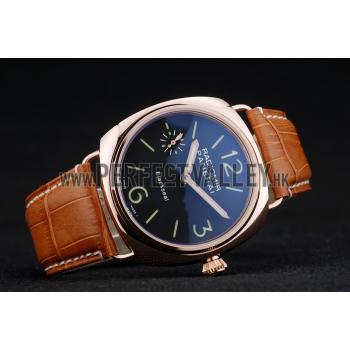 Panerai Radiomir Rose Gold Case Black Dial Brown Leather Strap 98137 Replica