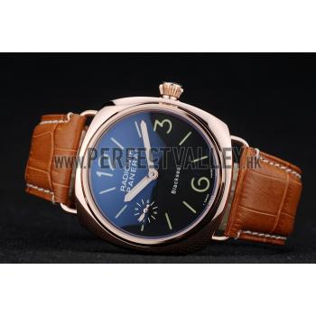 Panerai Radiomir Rose Gold Case Black Dial Brown Leather Strap 98137 Replica