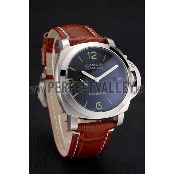 Panerai Luminor Marina 1950 Black Dial Brushed Steel Case Light Brown Leather Strap