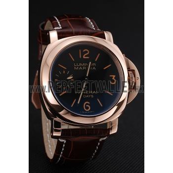 Panerai Luminor Marina 8 Days Black Dial Rose Gold Case Brown Leather Strap Replica