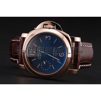 Panerai Luminor Marina 8 Days Black Dial Rose Gold Case Brown Leather Strap Replica