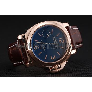 Panerai Luminor Marina 8 Days Black Dial Rose Gold Case Brown Leather Strap Replica