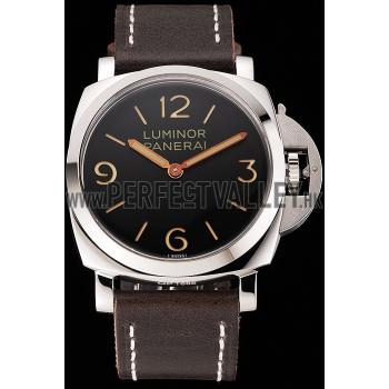 Swiss Panerai Luminor Black Dial Stainless Steel Case Brown Leather Strap 1453854