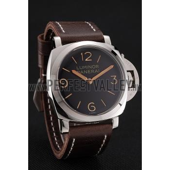 Swiss Panerai Luminor Black Dial Stainless Steel Case Brown Leather Strap 1453854