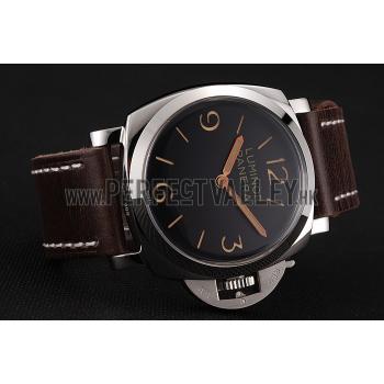 Swiss Panerai Luminor Black Dial Stainless Steel Case Brown Leather Strap 1453854