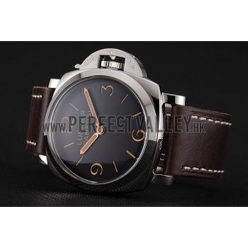 Swiss Panerai Luminor Black Dial Stainless Steel Case Brown Leather Strap 1453854