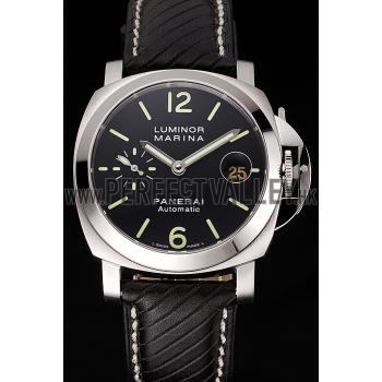 Cheap Swiss Panerai Luminor Marina Black Dial Stainless Steel Case Black Leather Strap