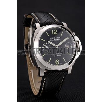 Cheap Swiss Panerai Luminor Marina Black Dial Stainless Steel Case Black Leather Strap