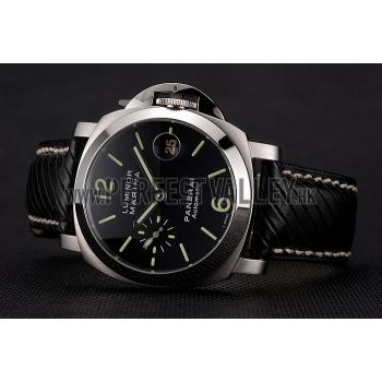 Cheap Swiss Panerai Luminor Marina Black Dial Stainless Steel Case Black Leather Strap