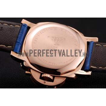 Panerai Radiomir Black Dial Diamond Bezel Rose Gold Case Blue Leather Strap 1453800