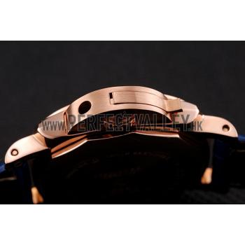 Panerai Radiomir Black Dial Diamond Bezel Rose Gold Case Blue Leather Strap 1453800