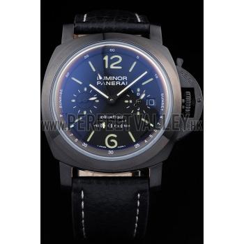 Replica Panerai Luminor Black Ionized Stainless Steel Case Black Dial Black Leather Strap 98162