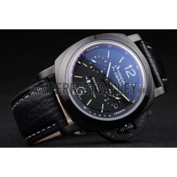 Replica Panerai Luminor Black Ionized Stainless Steel Case Black Dial Black Leather Strap 98162