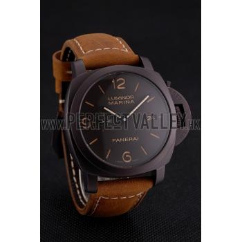 Replica Swiss Panerai Luminor Marina 1950 3 Days Brown Dial Black Case Brown Leather Strap