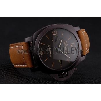 Replica Swiss Panerai Luminor Marina 1950 3 Days Brown Dial Black Case Brown Leather Strap