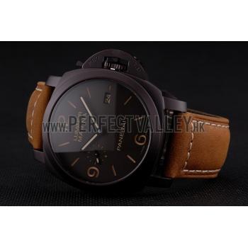 Replica Swiss Panerai Luminor Marina 1950 3 Days Brown Dial Black Case Brown Leather Strap