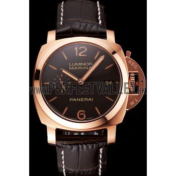 Cheap Swiss Panerai Luminor Marina 1950 3 Days Oro Rosso Brown Dial Rose Gold Case Brown Leather Strap