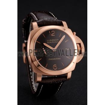 Cheap Swiss Panerai Luminor Marina 1950 3 Days Oro Rosso Brown Dial Rose Gold Case Brown Leather Strap