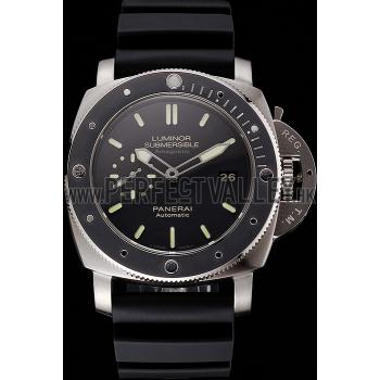 Swiss Panerai Luminor Submersible Black Dial Stainless Steel Case Black Bezel Black Rubber Strap