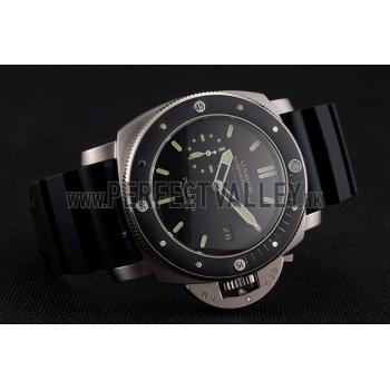 Swiss Panerai Luminor Submersible Black Dial Stainless Steel Case Black Bezel Black Rubber Strap