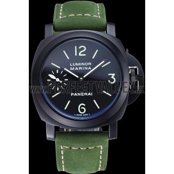 Panerai Luminor Marina Ion Plated Stainless Steel Bezel Green Leather Bracelet  622312 Replica